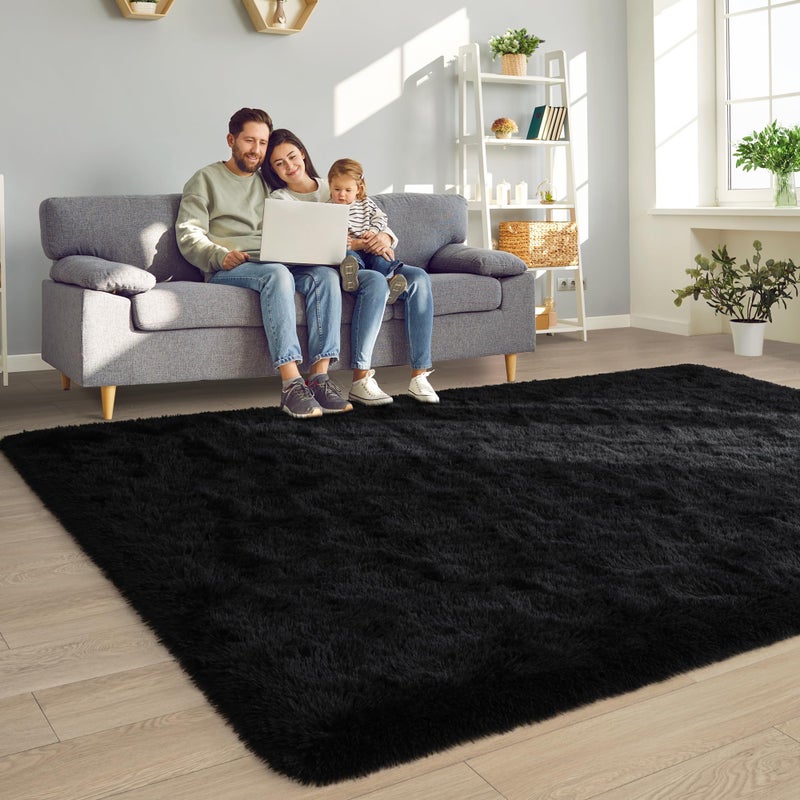 Foxmas Large Area Rugs for Living Room Bedroom 5x8 Feet, Fluffy Kids Room Plush Shaggy Nursery Rug Furry Throw Carpets for Boys Girls, College Dorm Fuzzy Rugs Home Decorate Rug, Black - Image 4